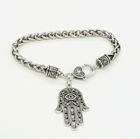 Poshology Jewelry - 925 Sterling Link Chain Bracelet Palm Hamsa Hand